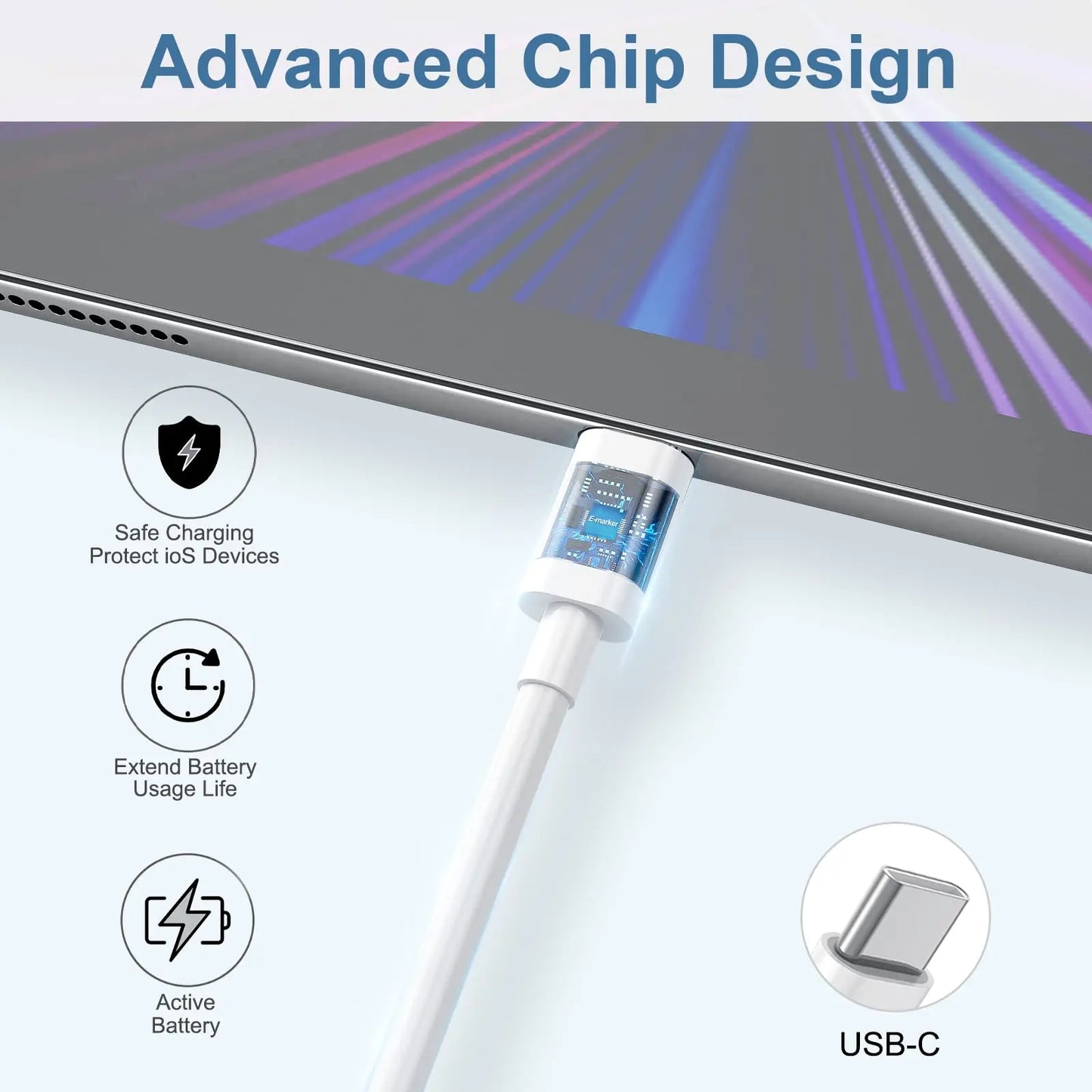PD Fast Charging Type C to C Cable for Phone 3 Pack