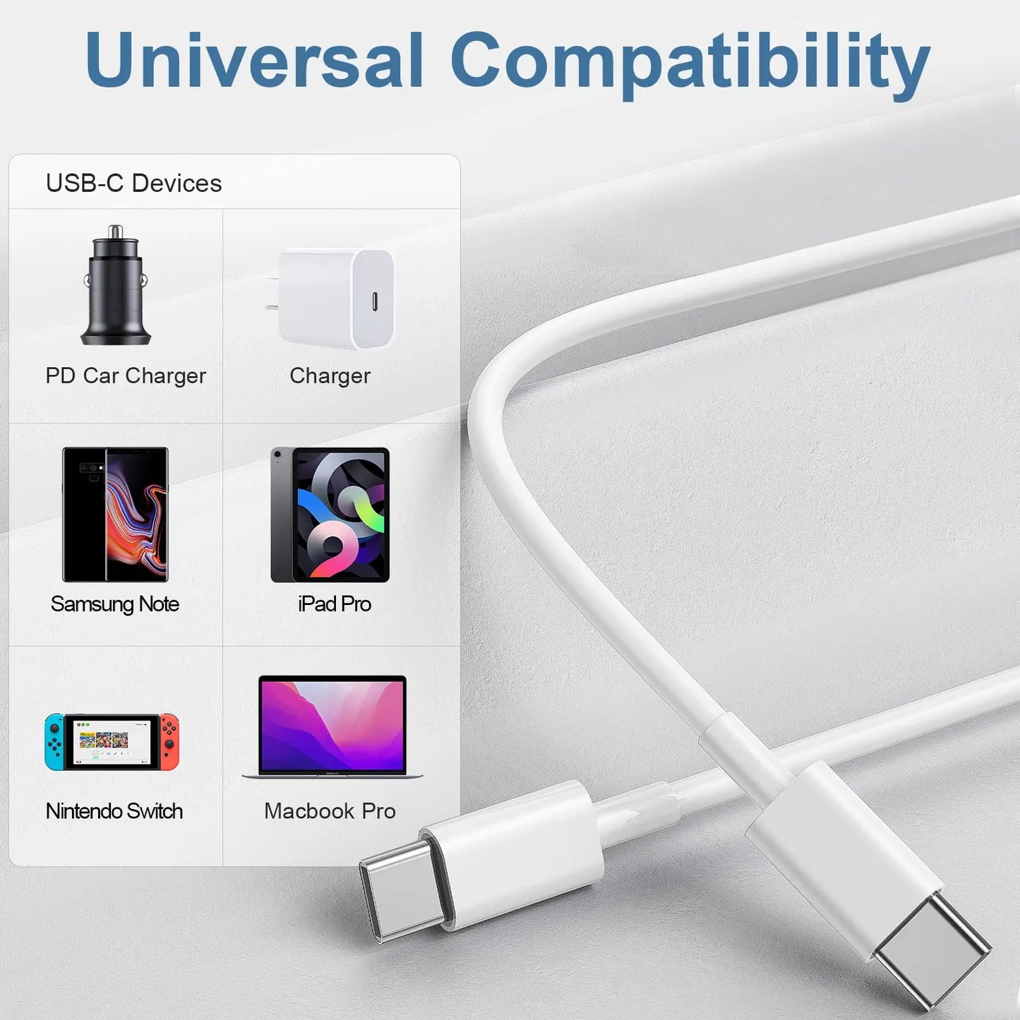 PD Fast Charging Type C to C Cable for Phone 3 Pack